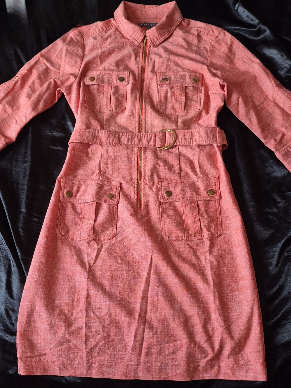 Sharagano Coral Textured Shirt Dress with Belted Waist